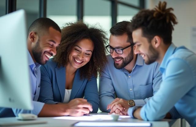 Image representing a diverse team collaborating in a modern office.
