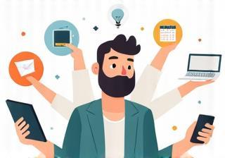 Illustration of an entrepreneur managing tasks efficiently.